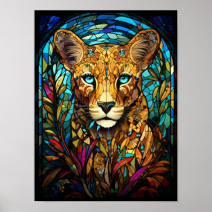 Affiche Portrait de guépard en verre coloré Art de fenêtre