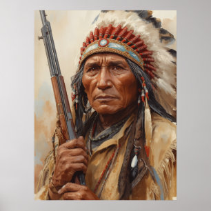 Affiche Portrait de guerrier chef indien Geronimo