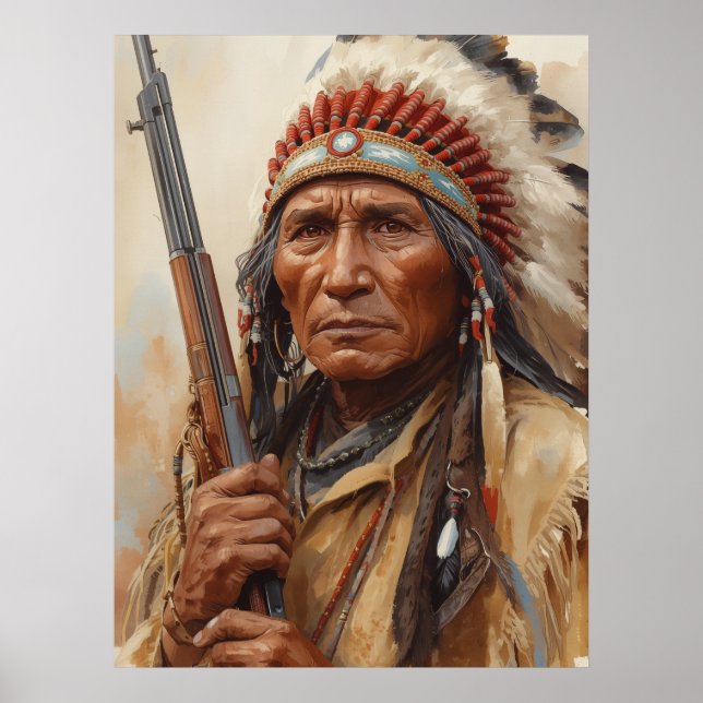 Affiche Portrait de guerrier chef indien Geronimo (Devant)