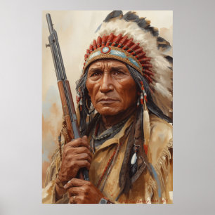 Affiche Portrait de guerrier chef indien Geronimo