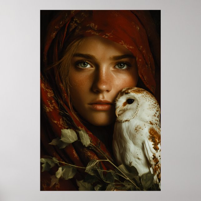 Affiche Portrait de harfang des neiges avec une écharpe cr (Devant)