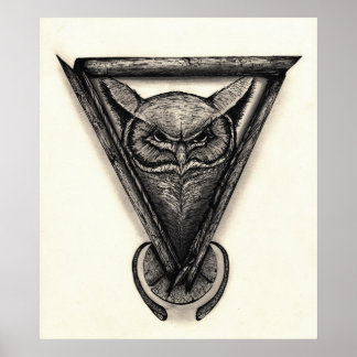 Affiche Portrait de hibou, encre et illustration crayon