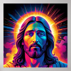 Affiche Portrait de Jésus en style Neon Bold
