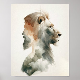 Affiche Portrait de Jésus Lion - Aquarelle moderne Christ