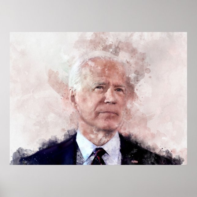Affiche Portrait de Joe Biden en aquarelle (Devant)