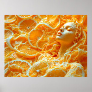 Affiche Portrait de la femme parmi les oranges - Fruit Art