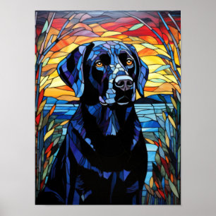 Affiche Portrait de Labrador noir en verre coloré au couch