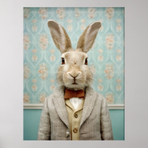 Affiche Portrait de Lapin Élégant de Style Vintage