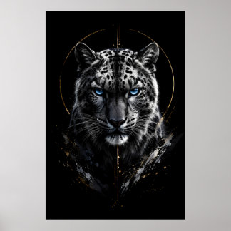 Affiche Portrait de Léopard des Neiges Blanc | Yeux Bleus 