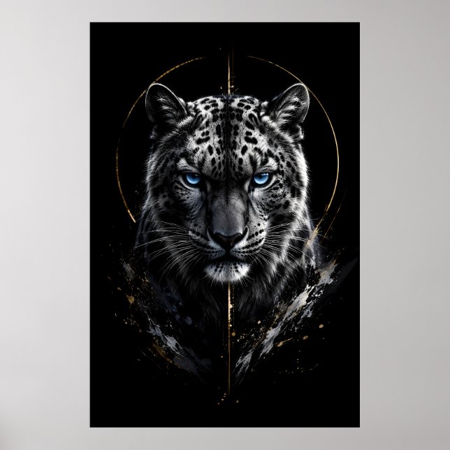 Affiche Portrait de Léopard des Neiges Blanc | Yeux Bleus  (Devant)