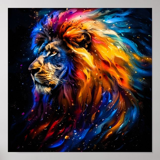 Affiche Portrait de lion abstrait de faune cosmique (Devant)