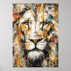 Affiche Portrait de lion expressionniste abstrait moderne