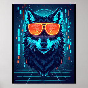 Affiche Portrait de Loup Alpha Néo-Cyberpunk pour Décorati