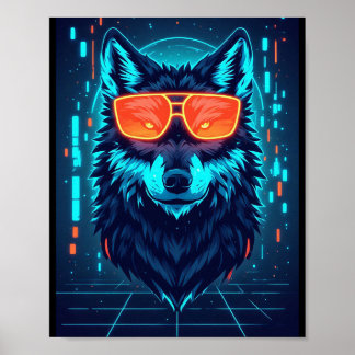 Affiche Portrait de Loup Alpha Néo-Cyberpunk pour Décorati