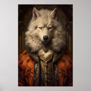 Affiche Portrait de loup aristocratique, Art animalier de