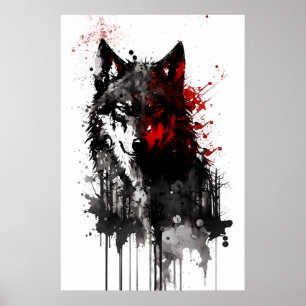 Affiche Portrait de loup gris encre