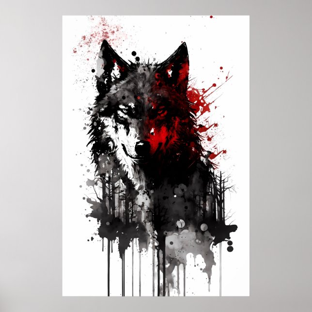Affiche Portrait de loup gris encre (Devant)