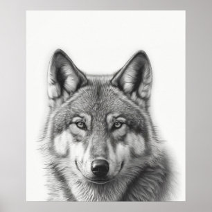 Affiche Portrait de loup Noir blanc   