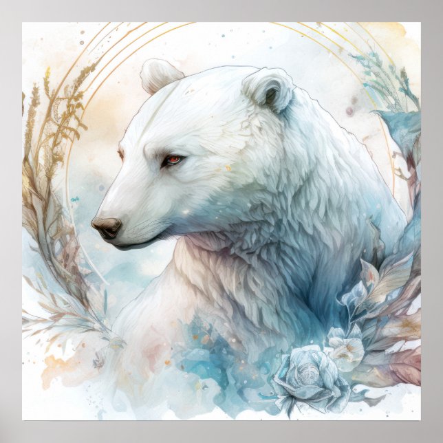 Affiche Portrait de l'ours polaire Peinture animale Faune  (Devant)