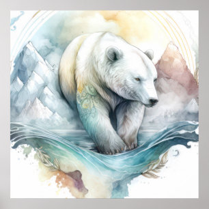 Affiche Portrait de l'ours polaire Peinture animale Faune