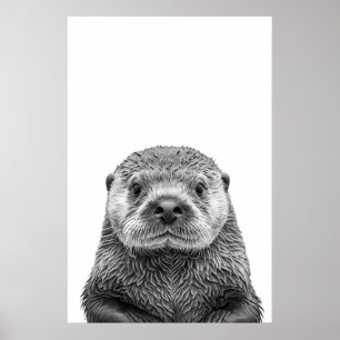Affiche Portrait de loutre de mer moderne noir blanc