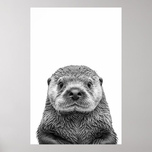 Affiche Portrait de loutre de mer moderne noir blanc (Devant)