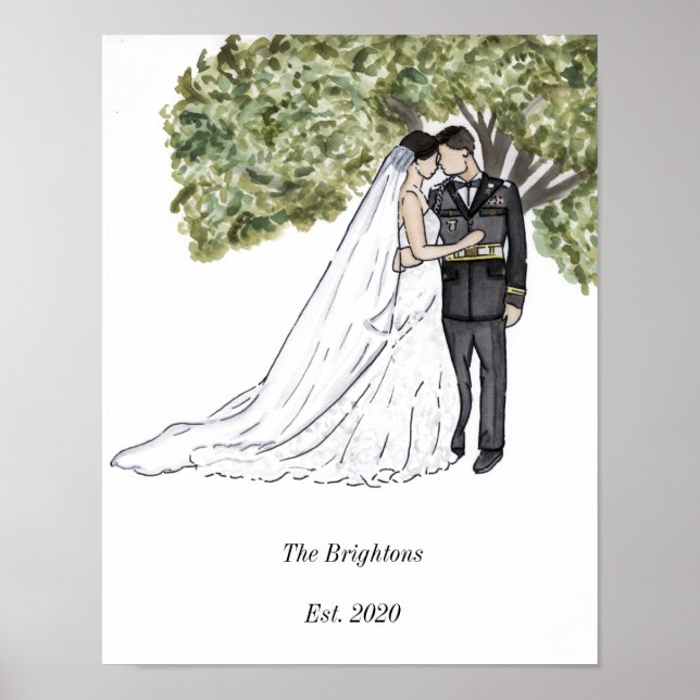 Affiche Portrait de Mariage en couple militaire (Devant)
