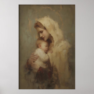 Affiche Portrait de Marie tenant l'enfant Jésus, Mur chrét