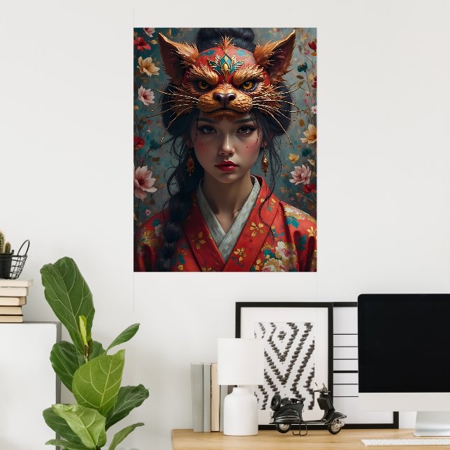 Affiche Portrait de masque Kitsune Ornat (Bureau à domicile)