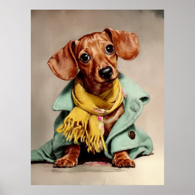 Affiche Portrait de mode de teckel cosy (Devant)