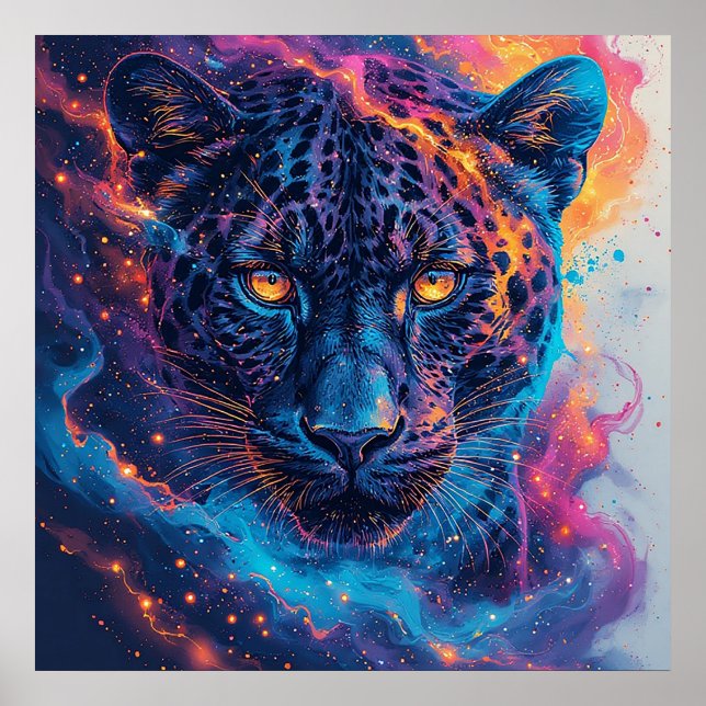 Affiche Portrait de panthère avec éléments de fiery Abstra (Devant)
