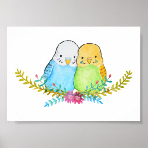 Affiche Portrait de perroquet de compagnie avec des fleurs