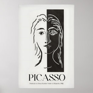 Affiche Portrait de Picasso Deux Parties Noir Blanc Séparé