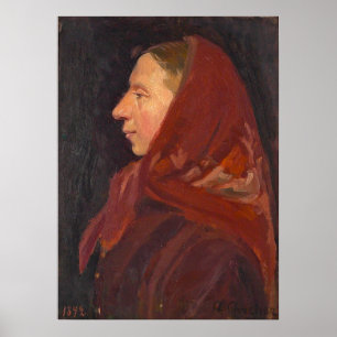 Affiche Portrait de profil femme en rouge