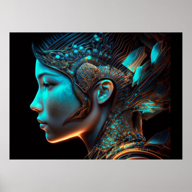 Affiche Portrait de profil japonais Electro Cyberpunk (Devant)