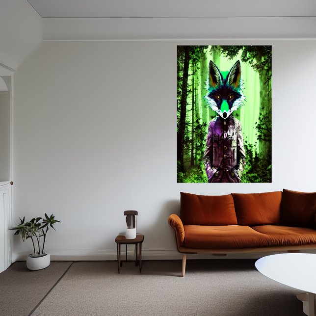 Affiche Portrait de renard vert en vêtements verts | Art A (Créateur téléchargé)