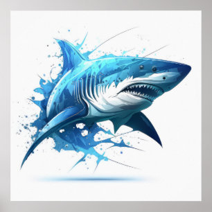 Affiche Portrait de requin Peinture animale Faune à l'exté
