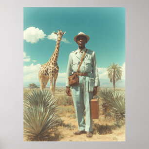 Affiche Portrait de safari stylisé Girafe Paysage désertiq
