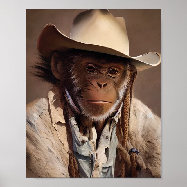 Affiche Portrait de singe Cowboy (Devant)