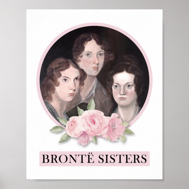 Affiche Portrait de soeurs Bronte avec roses roses roses (Devant)