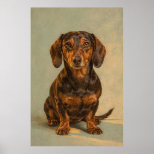 Affiche Portrait de teckel noir et feu sur un fond sauge c