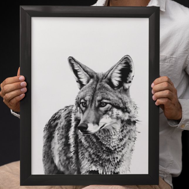 Affiche Portrait de tête de coyote Animal blanc noir (Créateur téléchargé)