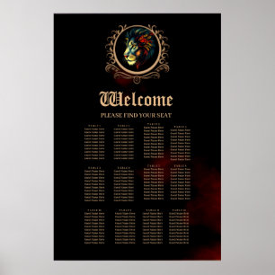 Affiche Portrait de tête de lion stylisé dans cadre Mandal