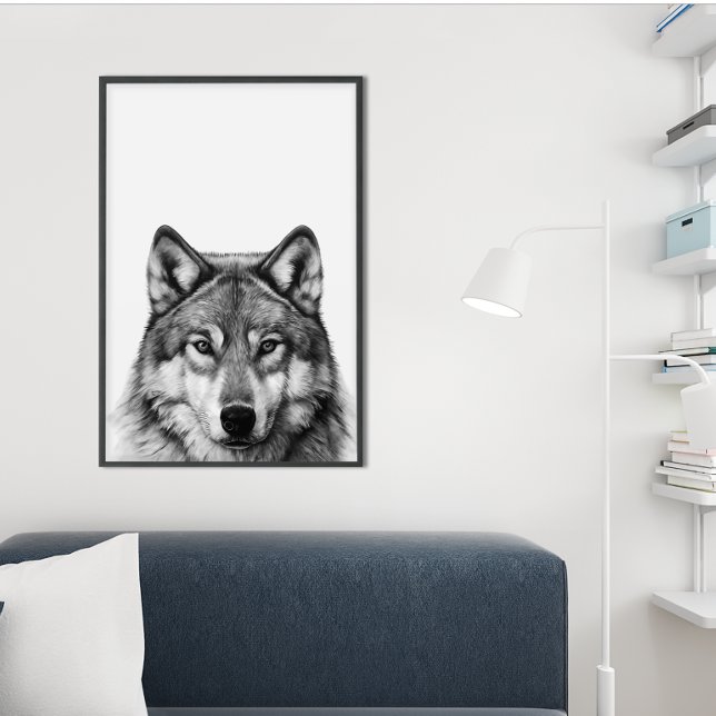 Affiche Portrait de tête de loup noir blanc (Créateur téléchargé)