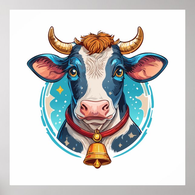 Affiche Portrait de tête de vache (Devant)