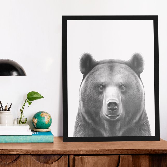 Affiche Portrait de tête d'ours noir blanc (Créateur téléchargé)