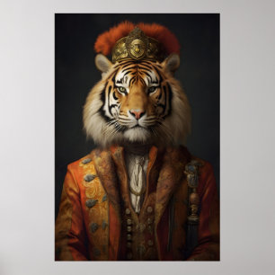 Affiche Portrait de Tigre Aristocratique Imprimé, Drôle