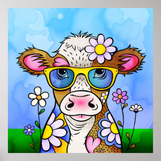 Affiche Portrait de vache gribouillé