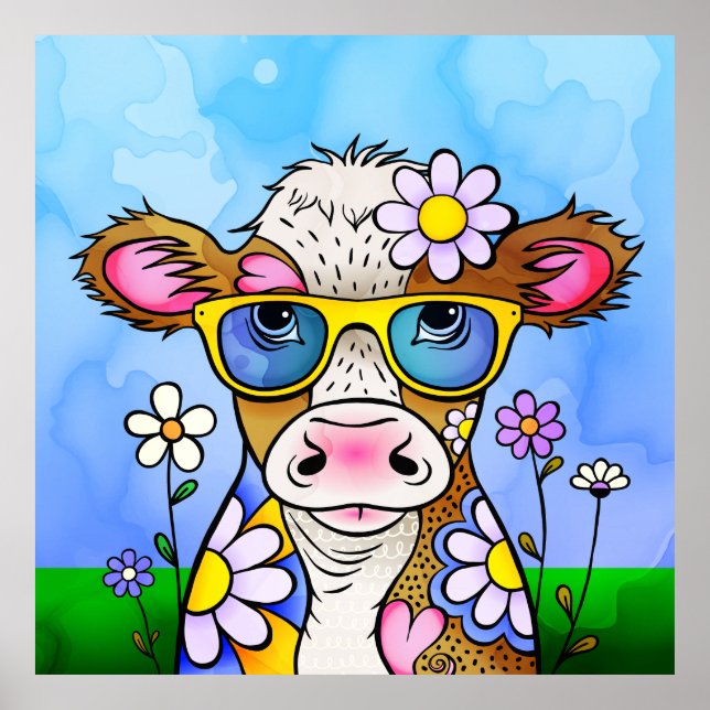 Affiche Portrait de vache gribouillé (Devant)