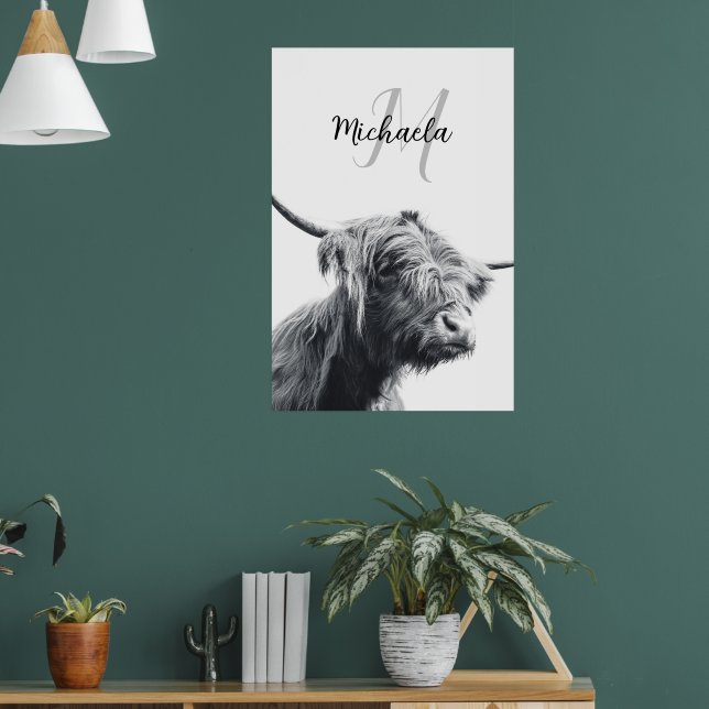 Affiche Portrait de vache Highland premier monogramme noir (Salon 1)